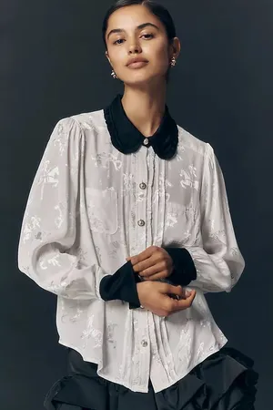 Anthropologie Maeve Long Sleeve Printed Silken Buttondown Blouse Size XL thumbnail 1