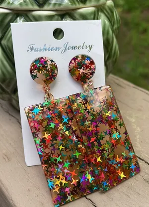 Multicolored Star Resin Rectangle Drop Earrings thumbnail 8