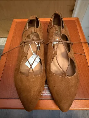 Mossimo Supply Co. Brown Suede Lace-Up Ballet Flats - Pointed Toe Shoes. Size: 6 thumbnail 3