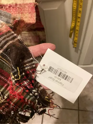 Plaid Patchwork Fringe Scarf in Red, Blue & Brown Red thumbnail 2