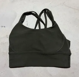 Lululemon energy longline bra Ribbed green olive sports bra 6 thumbnail 1