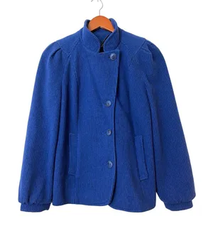 Freddi-Gail Vintage Royal Blue Chevron Wool Puff Sleeve Peacoat Preppy Academia thumbnail 1