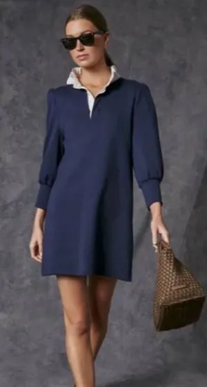 NWOT Tuckernuck Pomander Place Charlotte Navy Terry Collared Dress thumbnail 1