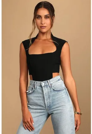 Lulu’s Plenty to Love Black Square Neck Sleeveless Cutout Bodysuit thumbnail 2