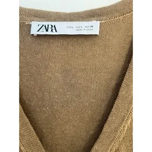Zara Knit Vest Wm LG Brown V-Neck Sleeveless Cardigan Indie‎ Twee Preppy Grandma thumbnail 2
