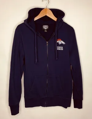 Denver Broncos Blue Sweatshirt Zip Front Sz Small thumbnail 1