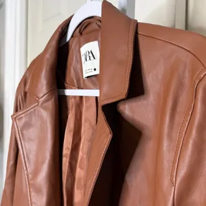Zara Camel Brown Faux Leather Trench Coat thumbnail 3
