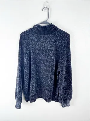 LOFT Black Wash Chenille Mock Neck Long Sleeves Sweater Size Large Cozy Casual thumbnail 2