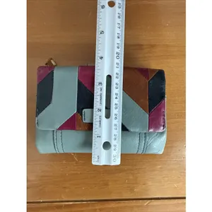 Vtg Fossil Patchwork Soft Leather Teal Wallet Snap‎ Close Zipper Colorblock-Read thumbnail 11