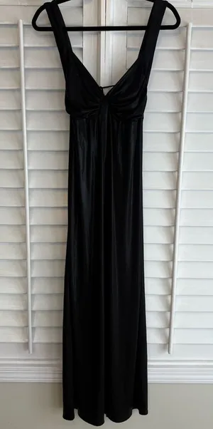 Zara Black Shimmer Halter‎ Neckline Maxi Dress Size Large thumbnail 1