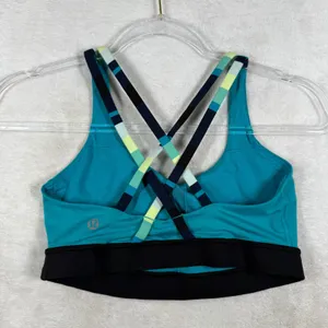 Lululemon Energy Bra Teal Blue Black Strappy Criss Cross Back Size‎ 6 9039 thumbnail 3