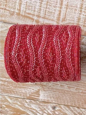 🪩 Handmade Bali Indonesia Red Hand Beaded Cylindrical Clutch Purse 🪩 thumbnail 3