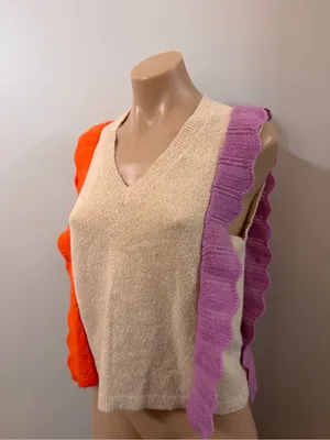 THML Sweater Vest Ruffles Orange Purple Large V Neck thumbnail 3