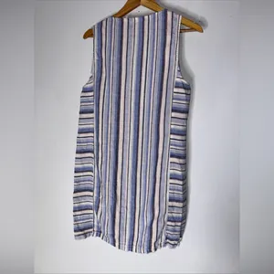artisan ny‎ linen dress Blue White Stripe V Neck Sleeveless Medium thumbnail 2