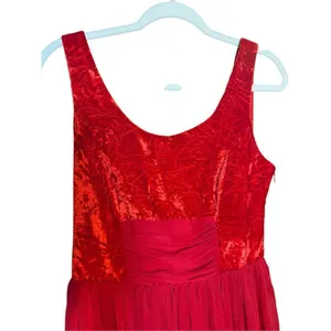 Free People Vibrant Red Crushed Velvet Party Mini Baby Doll Dress Sz‎ 8 thumbnail 5