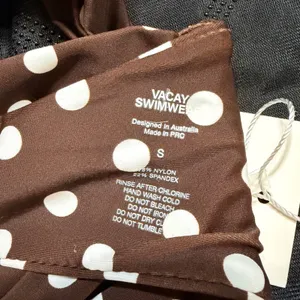 Vacay Swimwear Rhodes Polka Dot Bikini Top Chocolate Brown White Small NWT thumbnail 8