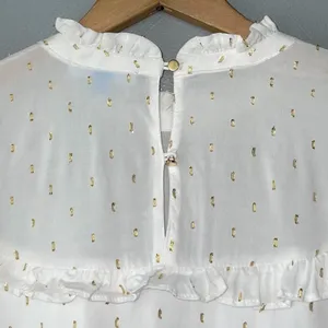 Draper James Ruffled Peasant Top Size XL White Metallic Gold Romantic Holiday thumbnail 5