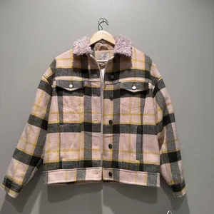 Urban Outfitters Green Yellow Cream Plaid Sherpa Collar Trucker Jacket‎ Sz Small thumbnail 10