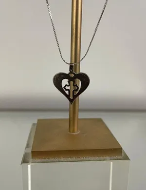 Vintage Turquoise Stone Cross In Heart Necklace NEW thumbnail 4