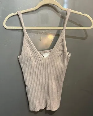 H&M light beige taupe rib knit tank top M thumbnail 4