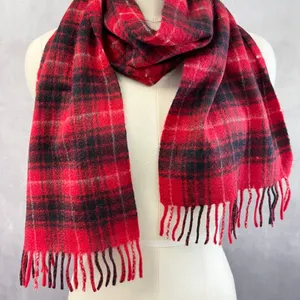 Red Plaid Cashmere Scarf Soft Warm Minimal Tartan Old Money Preppy Winter Target thumbnail 3