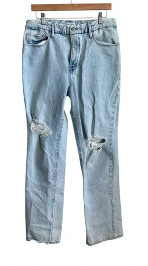 Good American Good Boy Distressed Relaxed Straight Leg Jeans Light Wash Size 31 thumbnail 1