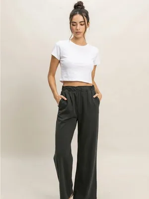 NEW Double Zero Black 100% Cotton Wide Leg Flare Pants – Medium thumbnail 3