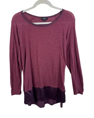 Worth‎ New York Womens Plum Burgundy Silk Trim Knit Long Sleeve Top Large thumbnail 1