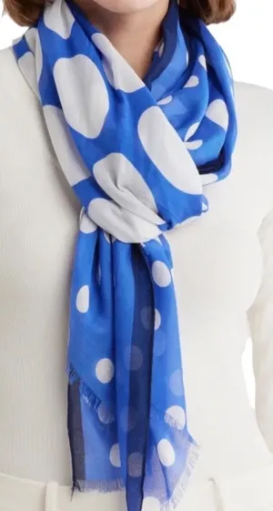 Kate Spade New York Blue W/white Dot Oblong Scarf‎ Designer Feminine NWT thumbnail 1