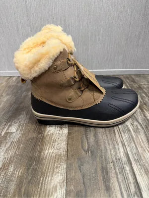 PAWZ Brown and Black Faux-Fur Lined Lace-Up Winter Rain Boot Size 10 thumbnail 4