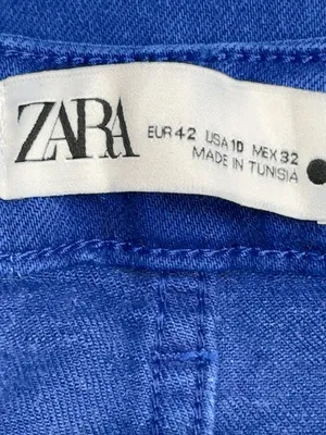 ZARA Women’s Blue High Rise Flare Jeans Raw Hem Size 10 EUR 42 thumbnail 8