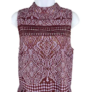 Lulus Sleeveless Cranberry Cream Laced Overlay A-line Fit & Flare Dress S thumbnail 2