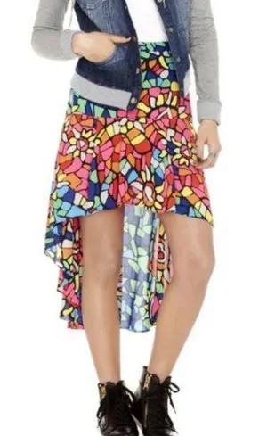Nanette Lepore L’Amour Faith Multi-Color Mosaic Hi-Low Skirt EUC XS thumbnail 1