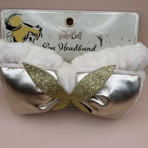 Disney Tinker Bell Spa Headband‎ White Plush Gold Glitter Bow Taste Beauty thumbnail 3