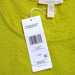 NWT Eileen Fisher Scoop Neck Midi Sunbeam Organic Cotton Ripple Tiered Dress L thumbnail 3