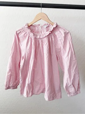 J. Crew Cotton Poplin Smocked Striped Top Pink White thumbnail 2
