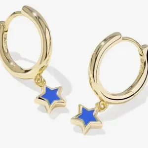 Kendra Scott Kayla Huggie Gold Hoop Earrings Blue Star Charm New thumbnail 1