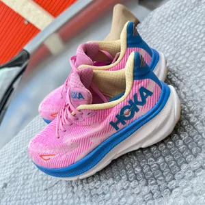 Hoka One One Clifton 9 Pink Running Shoes with White Diagonal Stripes #running #athletic women size 7.5 ( new no box) thumbnail 4