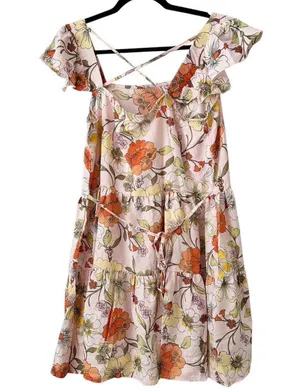 NWT Lottie & Holly Large Retro Floral Ruffle Sleeve Knee Length Dress Size Large thumbnail 2