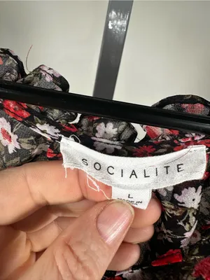 Socialite N180 Black Floral Dress with stretchable waist and Red & White Flowers thumbnail 2