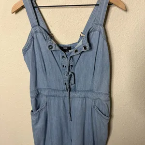 Paige x Revolve November Denim Jumpsuit Overalls Zeila‎ Crop Wide Leg Lace Up XL thumbnail 6