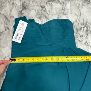 Azazie Madalynn Bridesmaid Dress one shoulder Peacock NWT Size A4 ruffle detail thumbnail 7