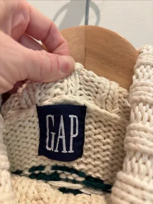 GAP Vintage 80s Sweater Fair Isle Turtleneck Chunky 100% Cotton Medium thumbnail 5