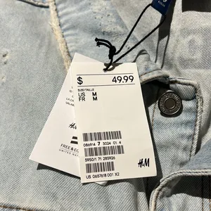 NWT H&M Denim Vest with Printed Design Distressed Denim Vest M thumbnail 5