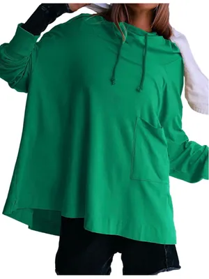 NEW Green Cotton Lightweight Hooded Top Oversized Long Sleeve Shirt XL thumbnail 1