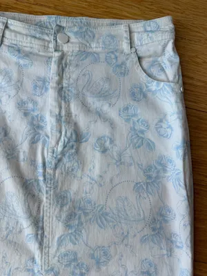 For Love & Lemons Chantal Blue Floral Swan Denim Midi Skirt M thumbnail 10