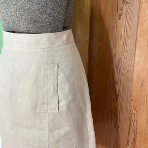 💥Brooks Brothers 100% Linen A-Line Skirt Cream Natural Pockets Size 8💛 thumbnail 13