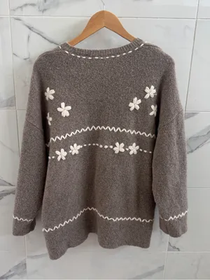 Zara Taupe V-Neck sweater - 77% wool & yak fiber - oversized slouchy style XS/S thumbnail 5