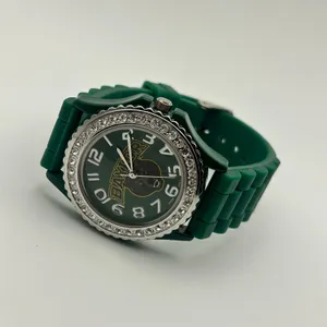 Green Baylor Bears Silicone Watch featuring a Rhinestone Bezel Working thumbnail 4