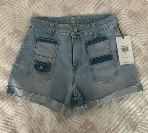 7 For All Mankind Light Blue Patch-Pocket Denim Shorts thumbnail 1